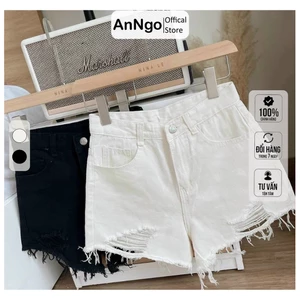 Quần short jean nữ trắng vải denim rách bền đẹp dễ phối đồ AnNgo - AT199A