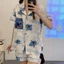 Bộ Đồ Ngủ Ngắn Tay Có Túi In Hình Stitch Hoạt Hình Dễ Thương