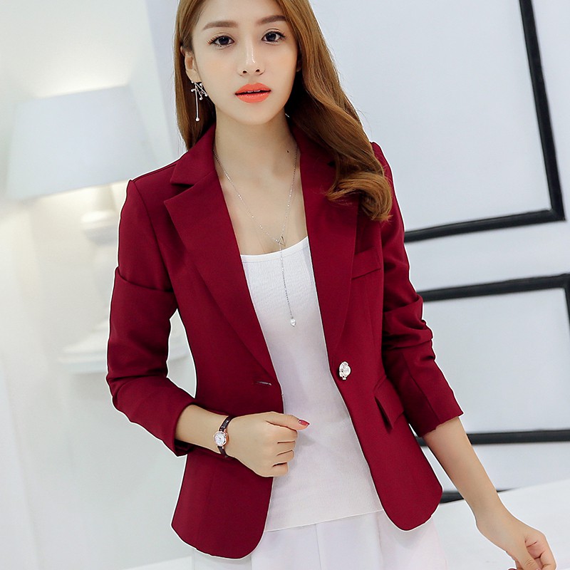 Thời Trang Nữ Dài Tay Áo Khoác Ngoài Nữ Công Sở Nữ OL Làm Việc Chắc Chắn Áo Blazer Đen Phù Hợp Với