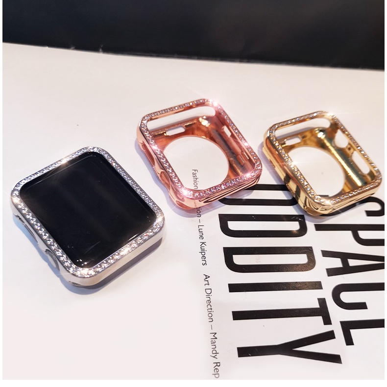Nam Nữ Hợp Kim Nhôm Sang Trọng + Ốp Lưng Chống Sốc Kim Cương Zircon Cho Apple Watch SE3 Ultra3 S9 S8 SE S7 S6 Ultra 49mm 42mm 40mm 44mm 41mm 45mm Iwatch Case