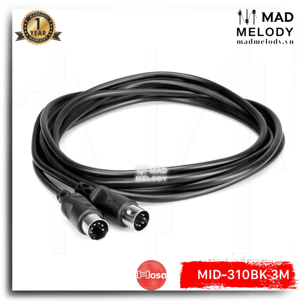 Hosa MIDI Cable MID-310BK (5-pin DIN - 5-pin DIN) (3m) [Dây Cáp MIDI 5 ...