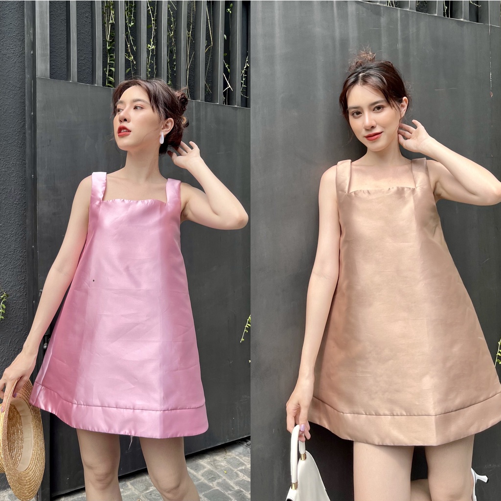 ĐẦM VẢI TAPTA SANG CHẢNH XUÔNG HAI MÀU NUDE HỒNG - TAPTA DRESS