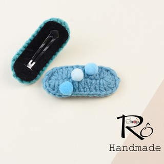 Set 2 kẹp tóc bông hoa nhỏ và pom pom cho nữ và bé gái 5cm |Cặp tóc len xinh xắn |Shop Rô Handmade