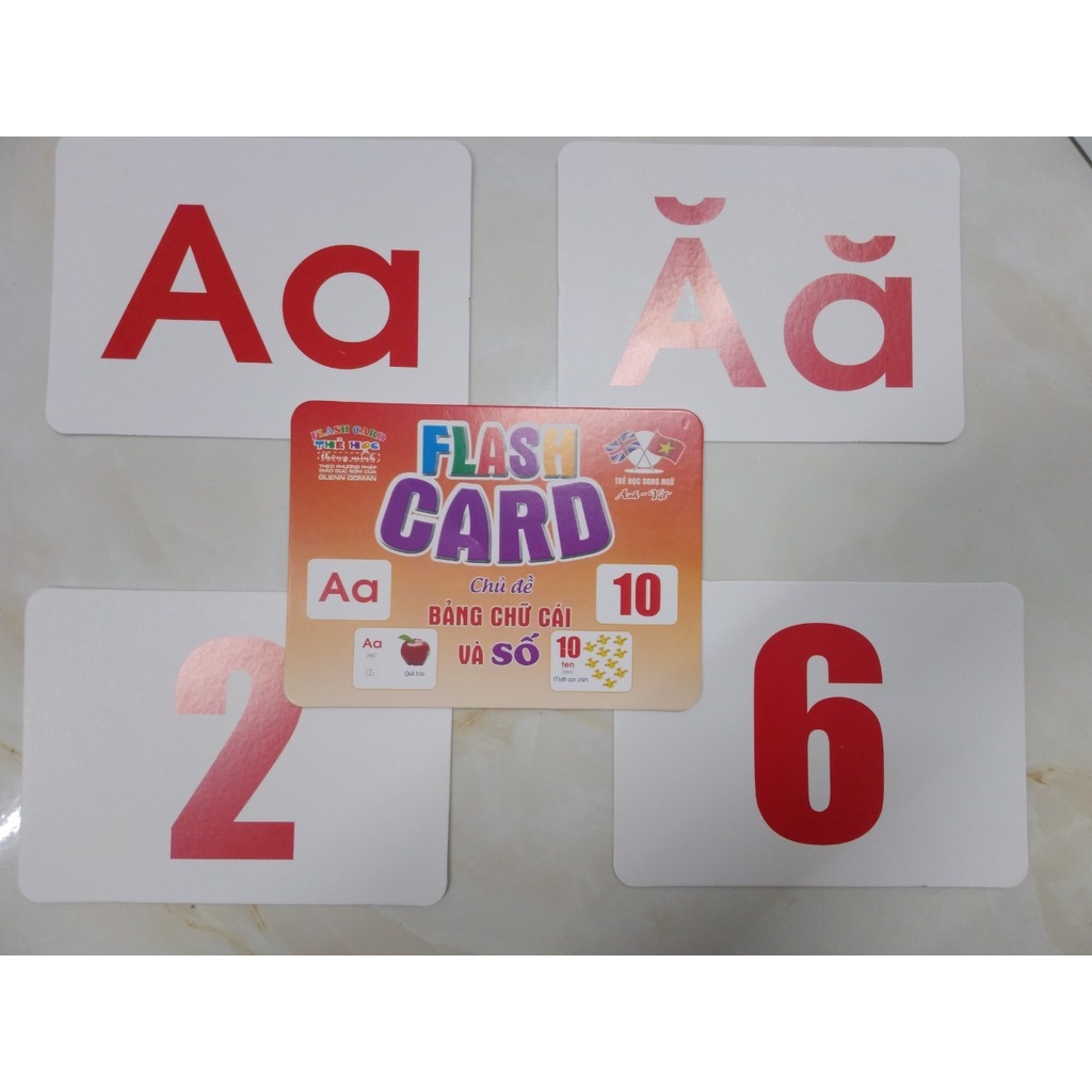 Bộ thẻ gồm 29 chữ cái tiếng Việt và 11 chữ số từ 0-10, giúp bé nhận ...