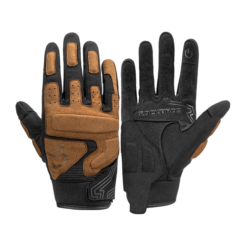 Rockbros Găng Tay Xe Máy Full Ngón Tay Miếng Lót Tay Chống Sốc Găng Tay Xe Đạp Ngón Tay Dài Màn Hình Cảm Ứng MTB Xe Đạp Đường Bộ Thiết Bị Đi Xe Đạp
