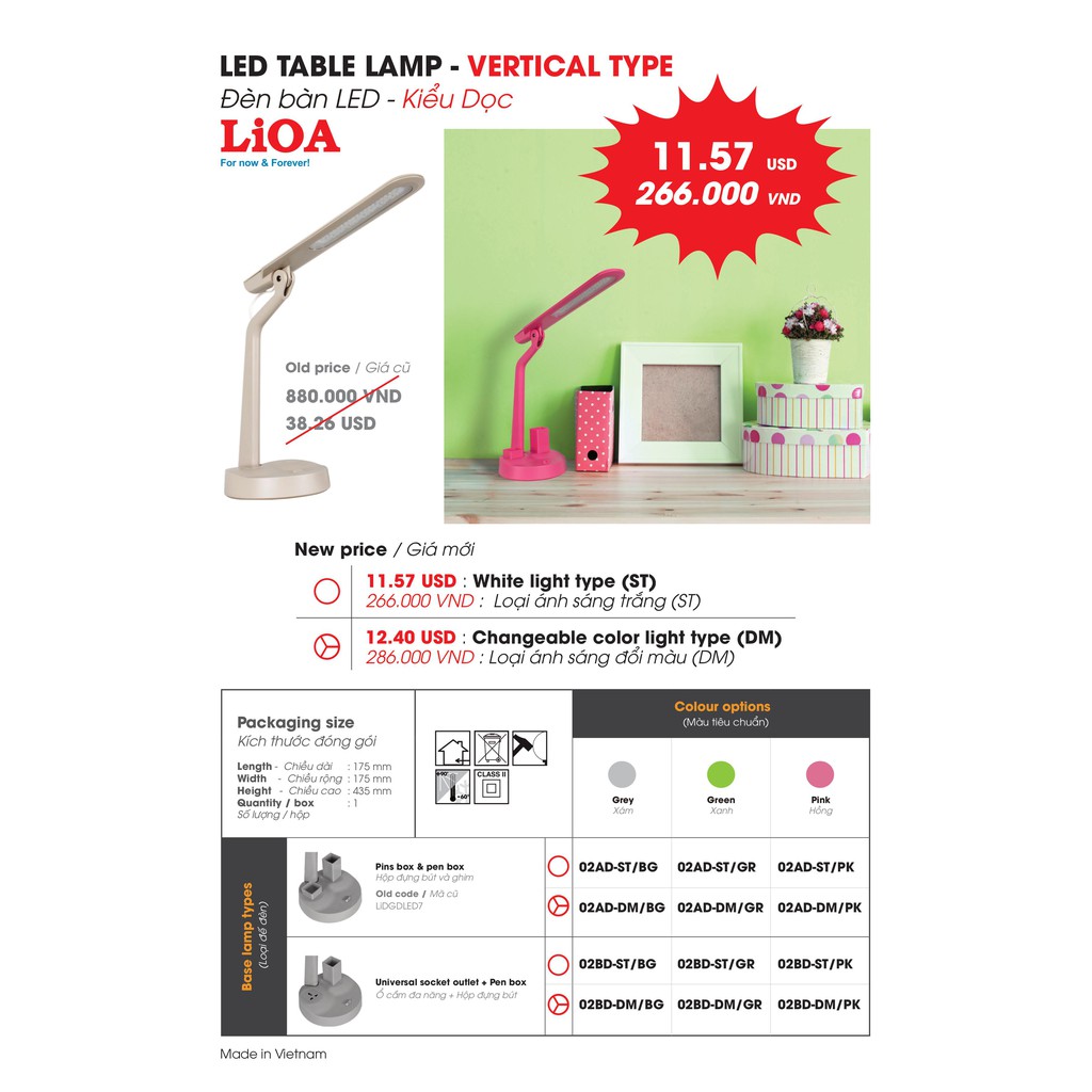 Đèn bàn LED LIOA Đổi màu (02BD - DM) | Shopee Việt Nam