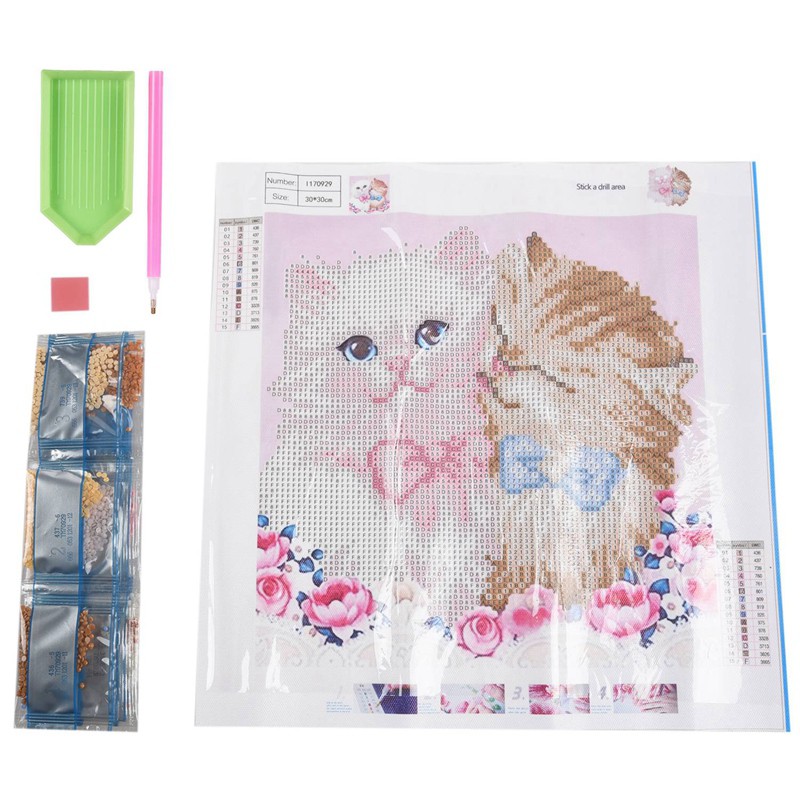 5D Tự Làm Tranh Gắn Đá Cross Stitch Cặp Đôi Mèo Tranh Gắn Đá Tròn Kim Cương Giả Thêu Động Vật