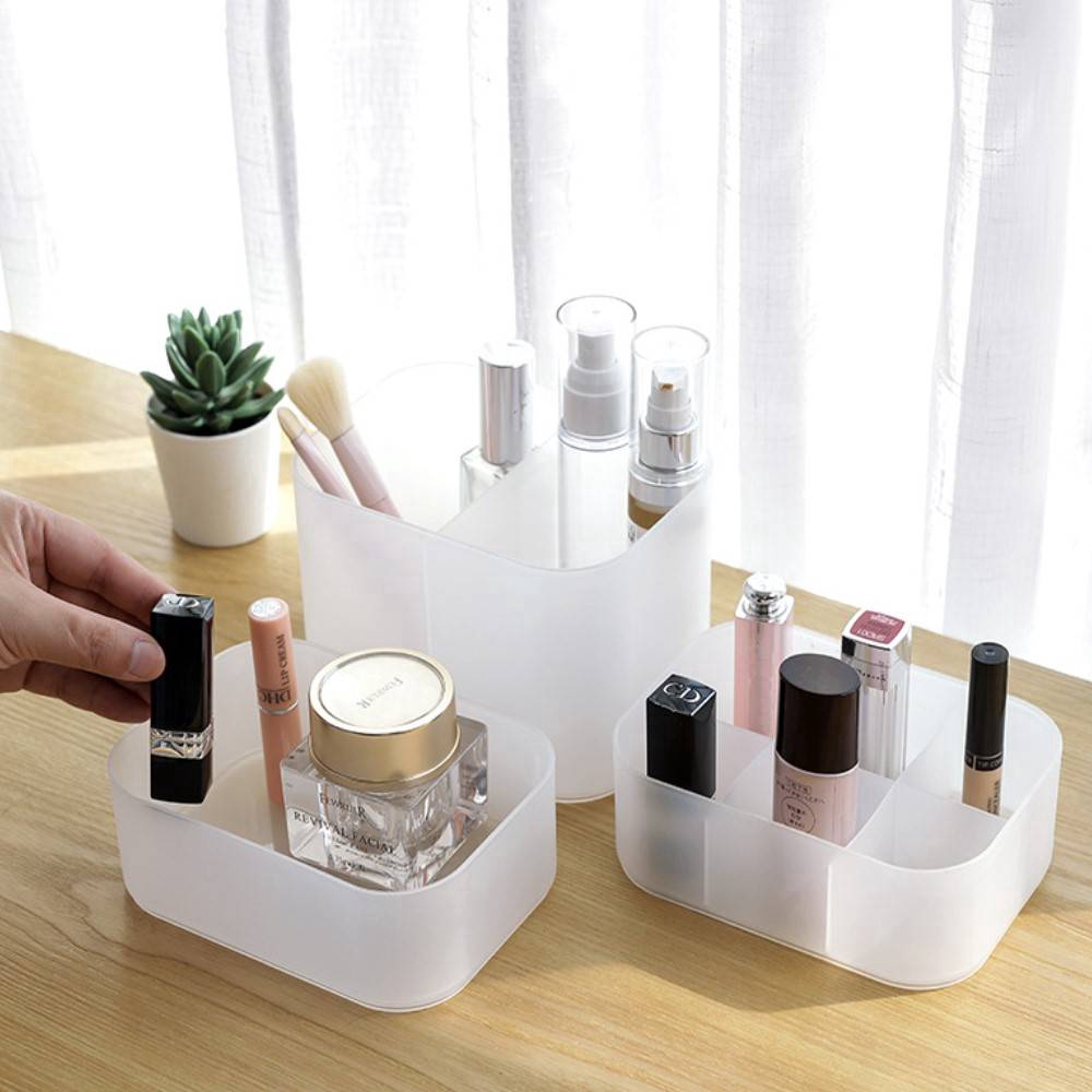 Hộp đựng mỹ phẩm có nắp, ngăn nhựa mờ có nắp, tiện lợi cho hộp đựng máy tính để bàn gia đình, hộp nhựa mờ, bàn trang điểm phòng tắm, phân loại lộn xộn để bàn