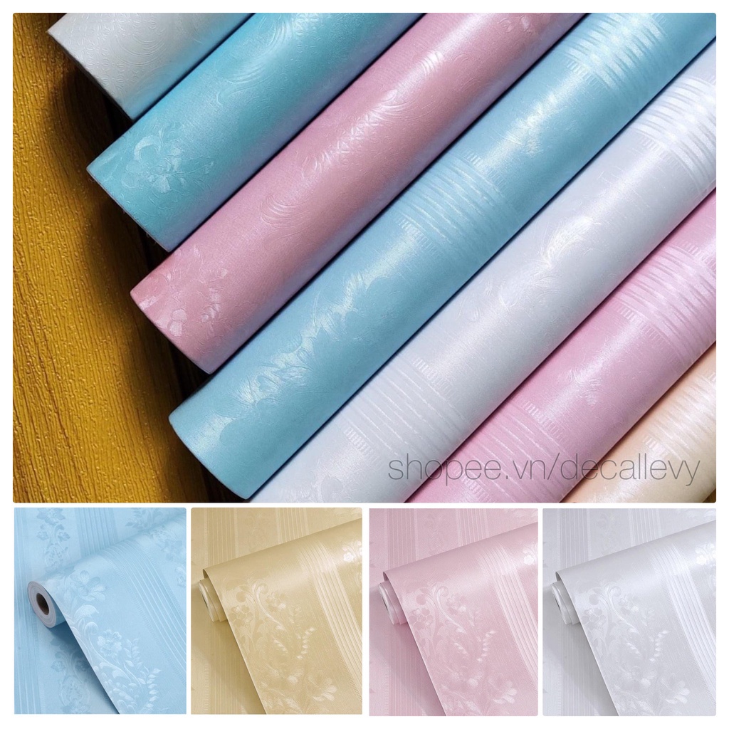 Giấy dán tường hoa văn nổi dài 10 mét rộng 45cm ❤️FREESHIP❤️ Cuộn giấy dán tường có sẵn keo bóc dán