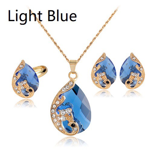 Nữ Kim Cương Giả Mặt Dây Chuyền Vòng Cổ Bông Tai Nhẫn Tiệc Cưới Bộ Trang Sức M07