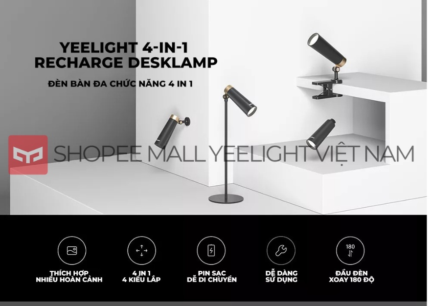 Mô tả Đèn bàn Yeelight YLYTD0011 đa năng 4 biển thể sử dụng, điều khiển cảm ứng, pin sạc 1800mah - 1