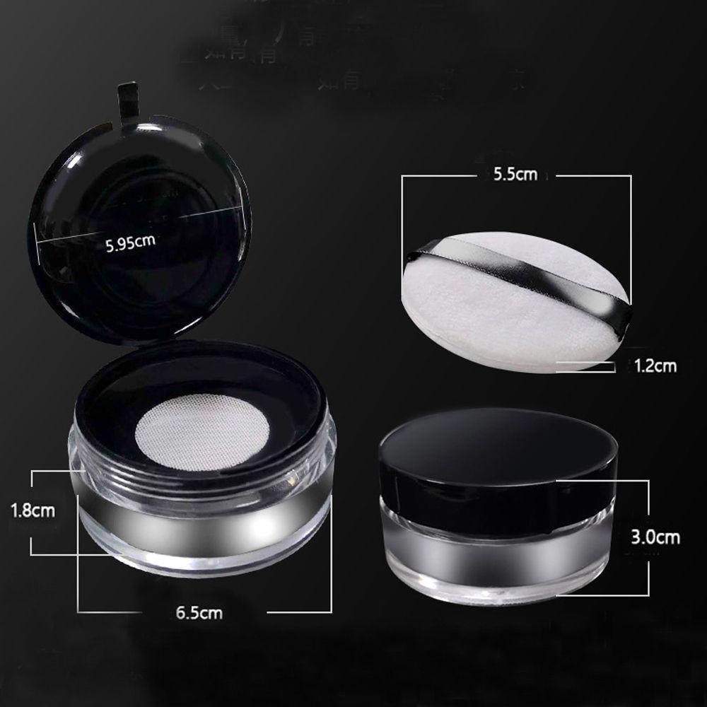 FUHUIOT Loose Powder Pot Cầm Tay Trong Suốt Màu Đen Bột Hộp Bánh Đóng Gói Hộp Đựng Sifter Với Puff Sàng Hộp Đựng Bột Trống