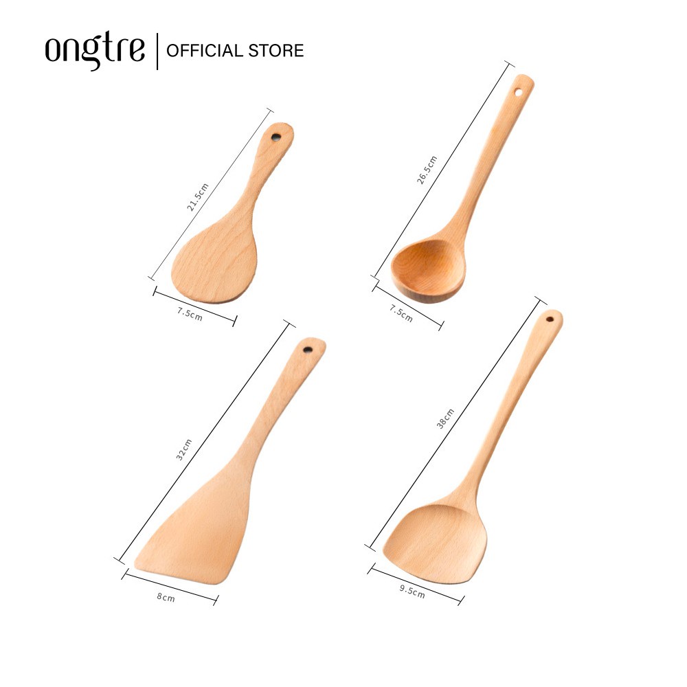 Bộ Dụng Cụ Nhà Bếp Gỗ ONGTRE - Muôi Gỗ, Muỗng Gỗ, Vá Gỗ Sồi & Tre Tự Nhiên Cao Cấp, An Toàn Cho Chảo Chống Dính