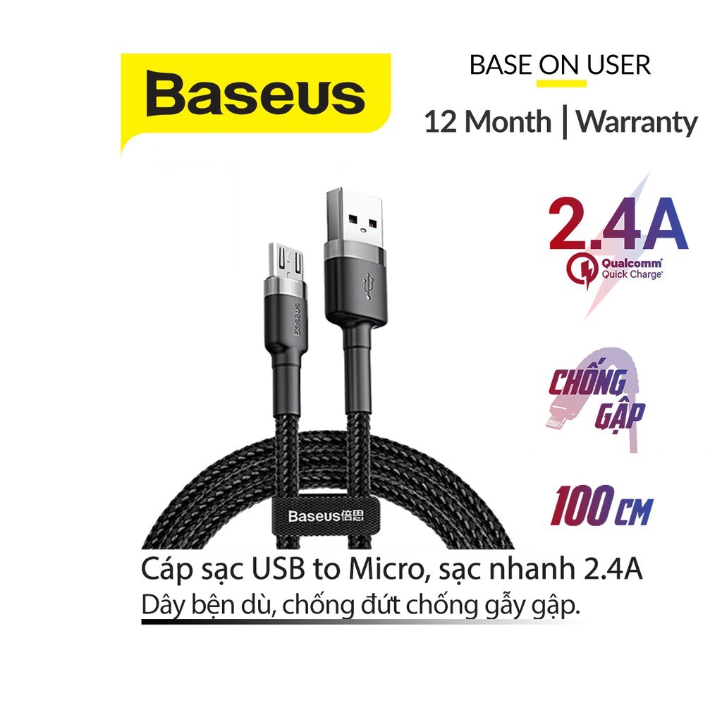 [Mã BMLTB35 giảm đến 35K đơn 99K] Cáp sạc nhanh đồng bộ dữ liệu Baseus Cafule Micro dây bện dù dài 1M/2M/3M cho Android