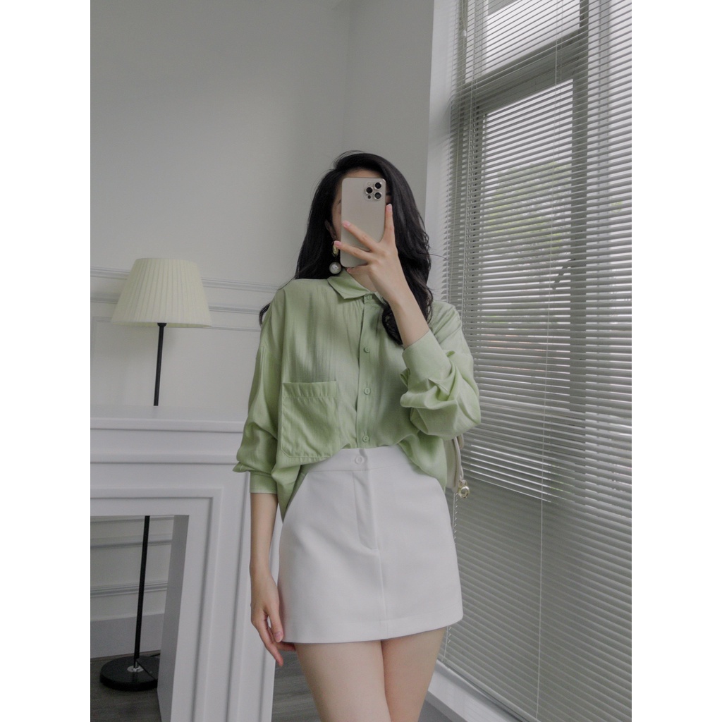 Áo sơ mi MASARA chất liệu LỤA TƠ NHẬT cao cấp màu sắc XANH MINT