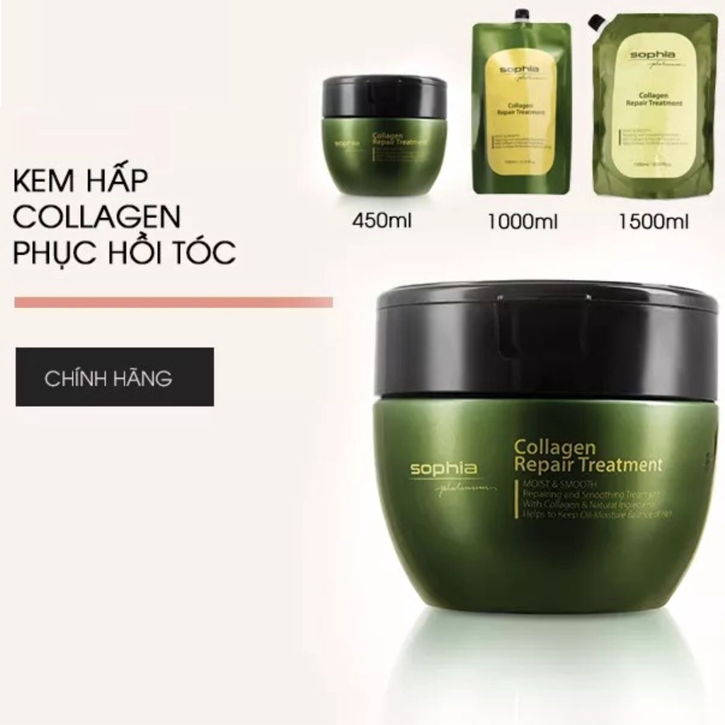 Kem Ủ Hấp Tóc SOPHIA Platinum Collagen Repair Treatment 450ml | Dưỡng Tóc Mềm Mượt, Hỗ Trợ Phục Hồi Tóc Khô Xơ.