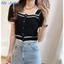 Áo croptop dệt kim SUXI tay ngắn cổ vuông phong cách Hàn Quốc