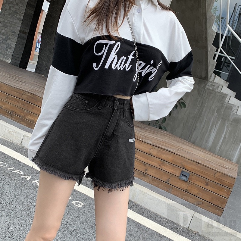Ảnh Ví DaDu Nữ Kiểu Dáng Thời Trang Sang Trọng  Quần Short Jean Lưng Cao Dáng Rộng Kiểu Rách Plus Size 2