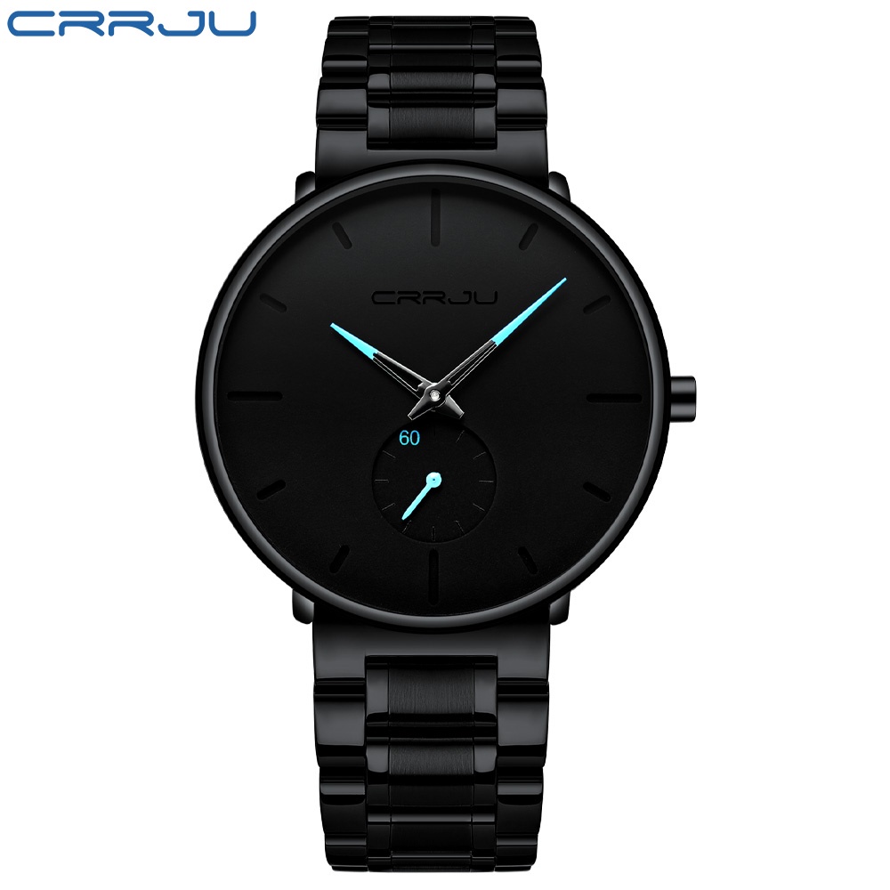 Đồng hồ nam CRRJU 2150SLX có dây đeo tay thép không gỉ màu đen chống nước thời trang doanh nhân