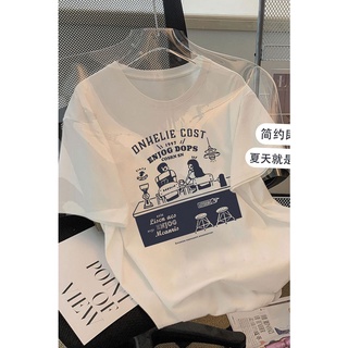 Áo thun HIIXIIVI cotton cổ tròn tay ngắn in hình thời trang mùa hè phong cách Hàn Quốc dành cho nữ