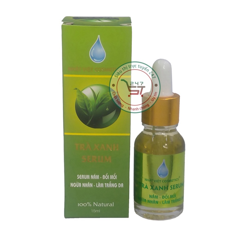 Serum Nám Tàn nhang Đồi mồi Ngừa nhăn Làm trắng da Trà Xanh serum Nhật Việt 20ml (Xanh lá-Vàng)