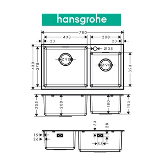 Chậu bếp đôi HANSGROHE Deep Drawn Sink S431-F770 43355
