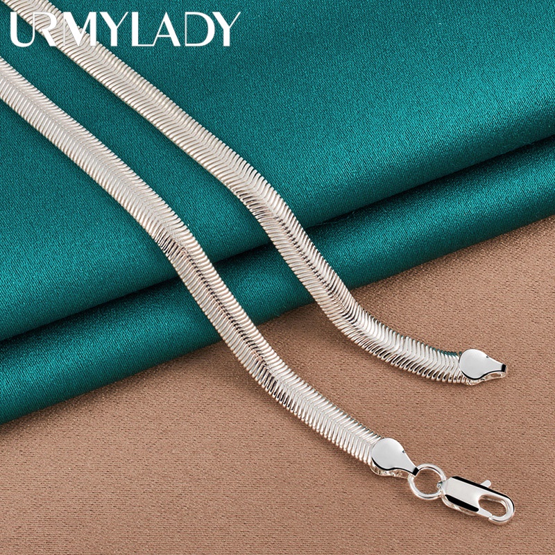 URMYLADY Bạc 925 Dây Xích Rắn Phẳng 16 / 18 / 20 / 22 / 24 / 26 Inch Vòng Cổ Dành Cho Nam Nữ Tiệc Cưới Trang Sức Thời Trang