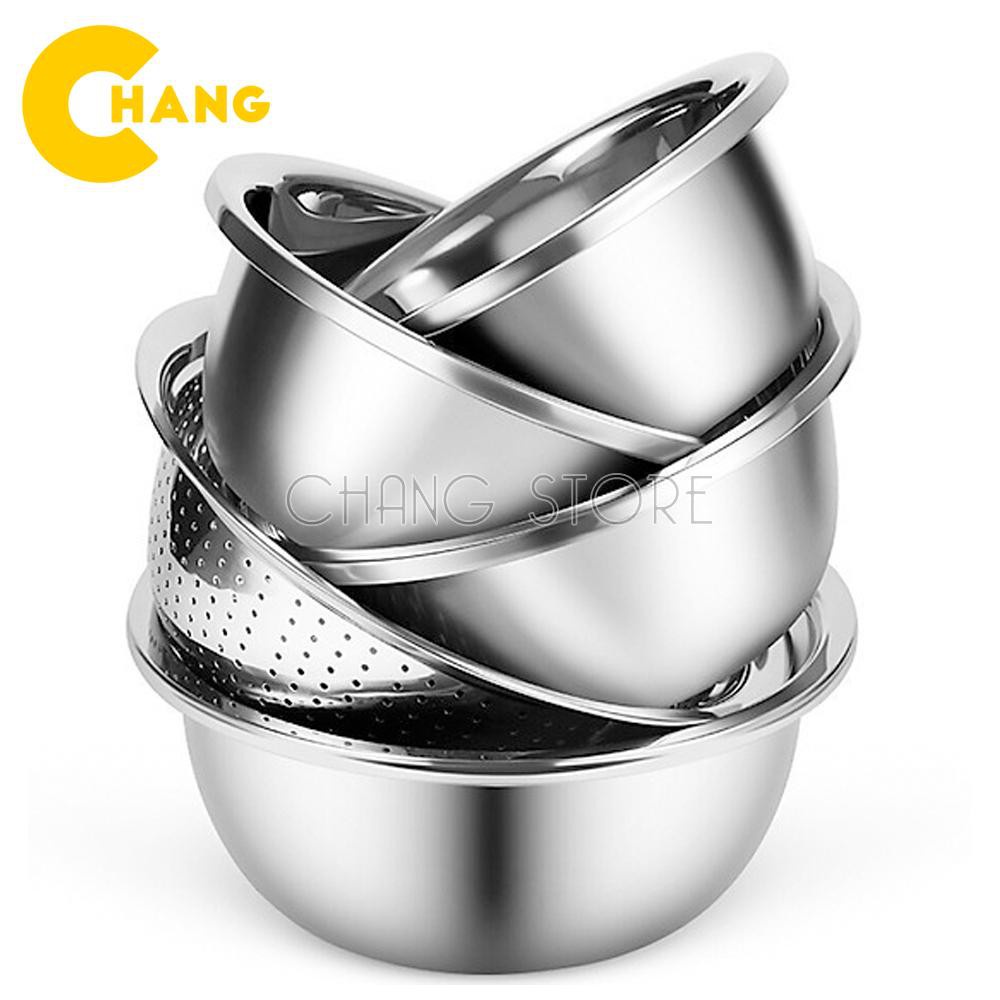 Bộ Thau Rổ Inox Chống Gỉ 5 Món Đựng Rau Củ Quả Đa Năng Size 16-26cm ...