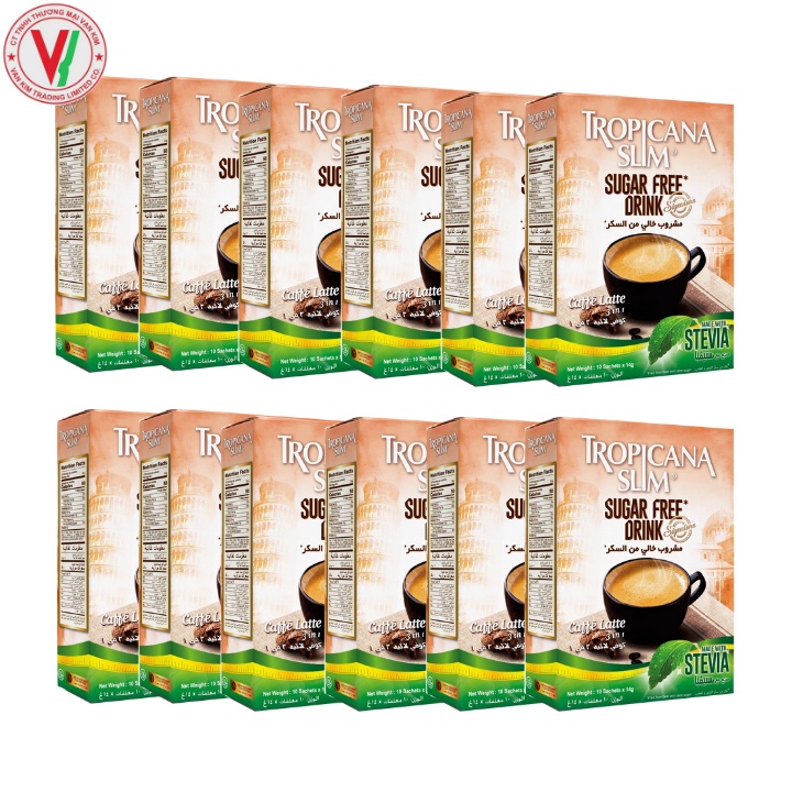 Combo 12 hộp cà phê ăn kiêng không đường chiết xuất từ lá cỏ ngọt Tropicana Slim Latte 140g (10 x 14g)