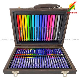 Hộp màu vẽ Colormate hộp gỗ cao cấp 68 chi tiêt, Quà tặng bé yêu, VAT - COLORMATE