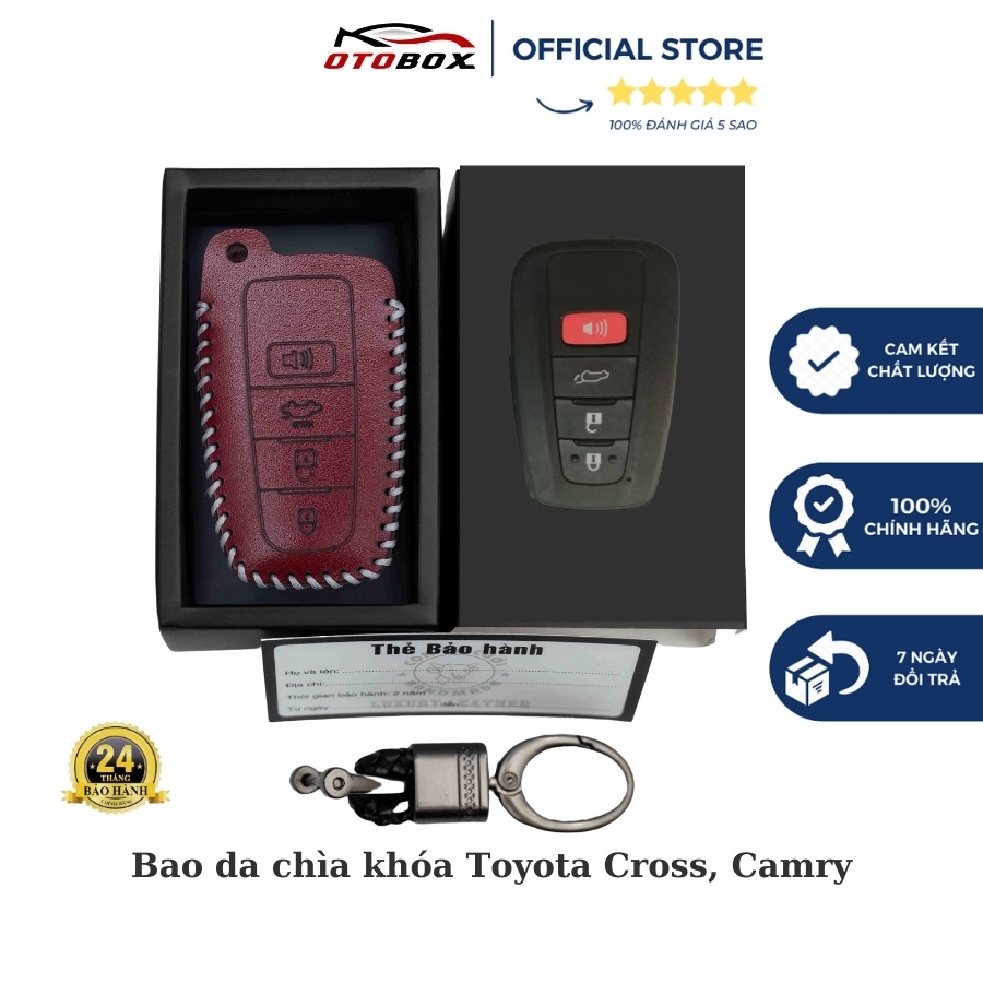 Bao da chìa khóa ô tô xe hơi Toyota camry, altis, cross chìa khóa 4 nút smartkey da thật chống xước chính hãng OTOBOX
