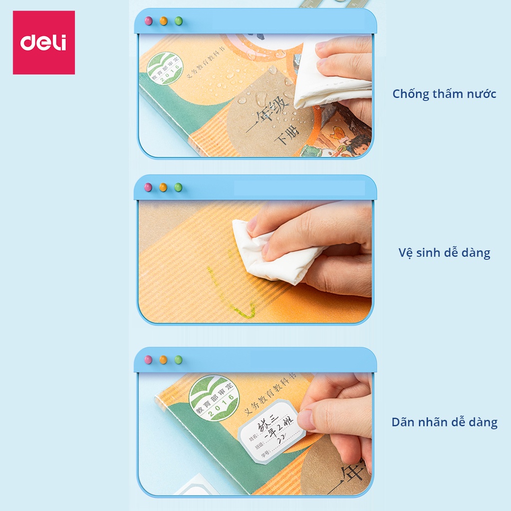 Decal bọc vở trong suốt Deli 10 chiếc chống nước chống bụi phù hợp với nhiều loại sách vở học sinh