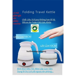 Ấm bình Siêu Tốc Đun Sôi Nước Gấp Gọn Cho Du Lịch sus304-Siêu Nhanh Chóng -Cao Cấp-tiện dụng-dễ mang theo