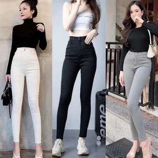 Quần jean ôm lưng cao quần jean giấy nữ vải kaki trắng đen co giãn