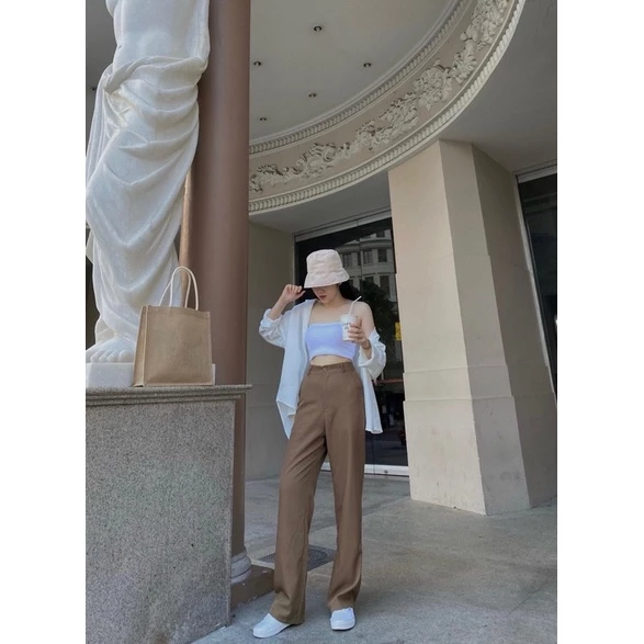 Quần Tây Nữ Ống Suông Lưng Cao Culottes Chất Dày (dài 100cm) - Tôn Dáng, Sang Chảnh, Quần Tây Nữ Ống Suông Vải Cát Nhật – 5