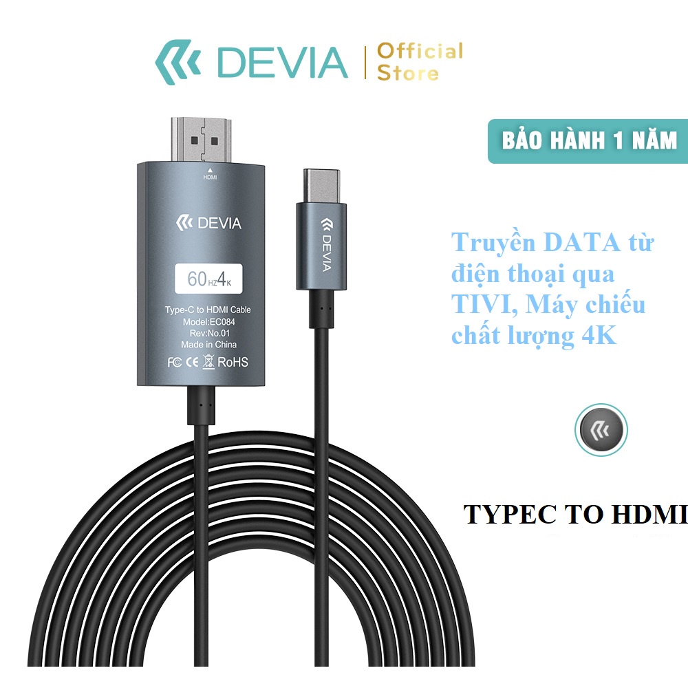 Dây cáp chuyển đổi DEVIA EC084 cổng typeC to HDMI dành cho điện thoại android - Hàng chính hãng bảo hành 12 tháng