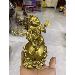 Tượng Khỉ Cầm gậy như ý ngồi quả đào bằng đồng vật phẩm phong thủy may mắn tài lộc thăng quan