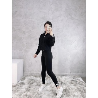 Quần Tập Gym Nữ [Legging] Logo Đôi 3 Sọc Ngắn Năng Động [ĐỒ TẬP]
