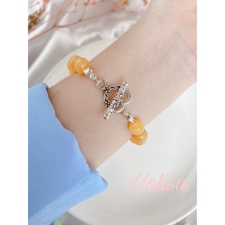Vòng tay nữ handmade đá Autumn Stone kết hợp cùng khóa trái tim