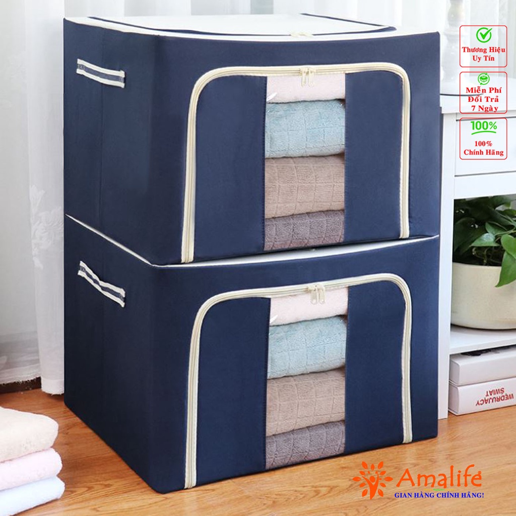 Ảnh Hộp Vải Đựng Quần Áo Chăn Màn Khung Thép Loại To 66 Lít Gấp Gọn 50*40*33cm, Túi Đựng Đồ Khung Thép Chính Hãng Amalife 2