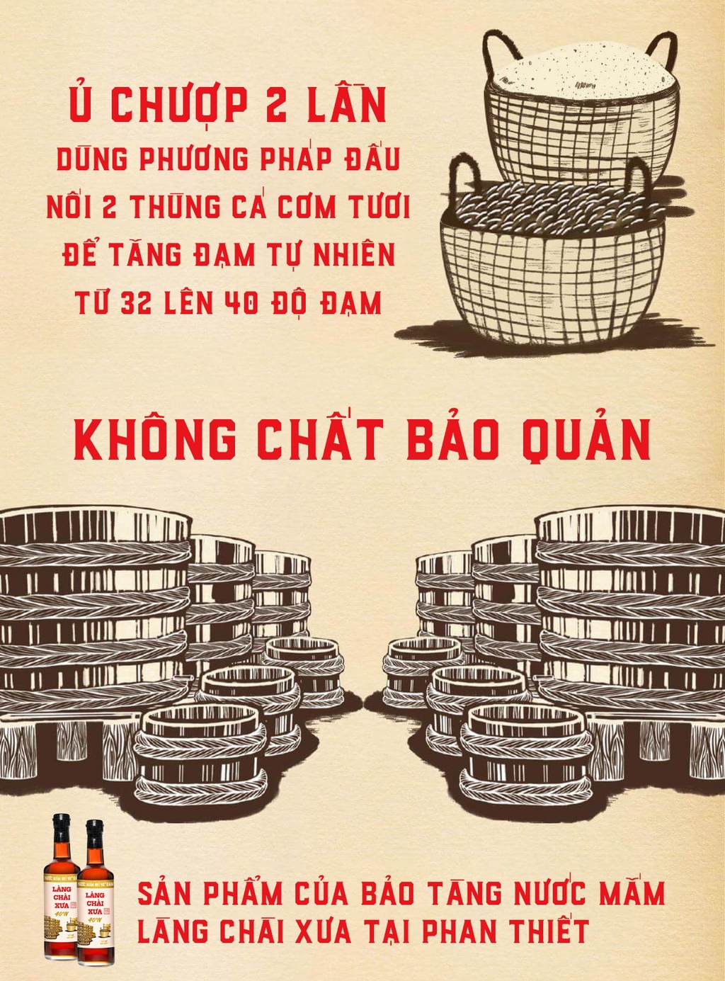 Mô tả Nước mắm nhỉ 40 độ đạm Làng Chài Xưa nhãn vàng chai thủy tinh 500ml ủ chượp 2 lần đậm đà thơm ngon - 4