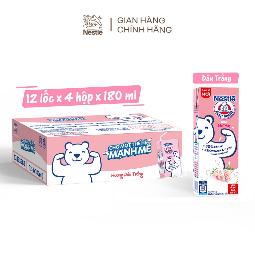 Thùng 48 hộp Sữa Nestlé Gấu Hương Dâu trắng (48x180ml)