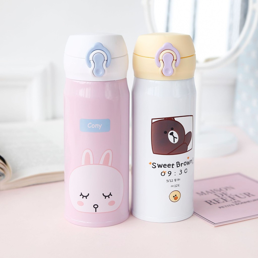 BÌNH INOX GIỮ NHIỆT NẮP CÀI - MÀU PASTEL - 450ML