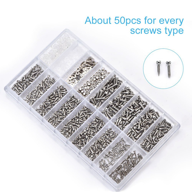 1000 Chiếc Kính Mắt Bằng Thép Không Gỉ Đồng Hồ Sửa Chữa Vít Bộ Thay Thế Bộ Ốc Vít Nhỏ Đai Ốc Các Loại Dụng Cụ Sửa Chữa Bộ