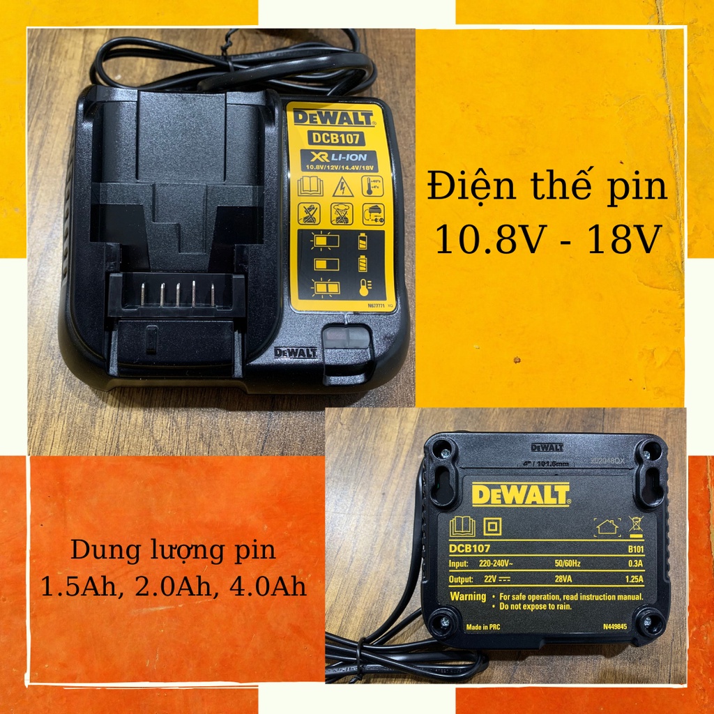 [HÀNG CHÍNH HÃNG MỚI 100%] BỘ SẠC PIN 10.8V – 18V DeWALT DCB107-B1