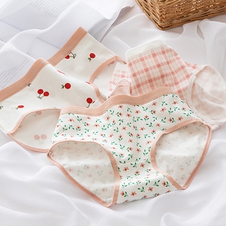 Quần Lót Cotton Mềm Mại Thoáng Khí In Họa Tiết Hoa Và Cherry Đáng Yêu Dành Cho Bé Gái