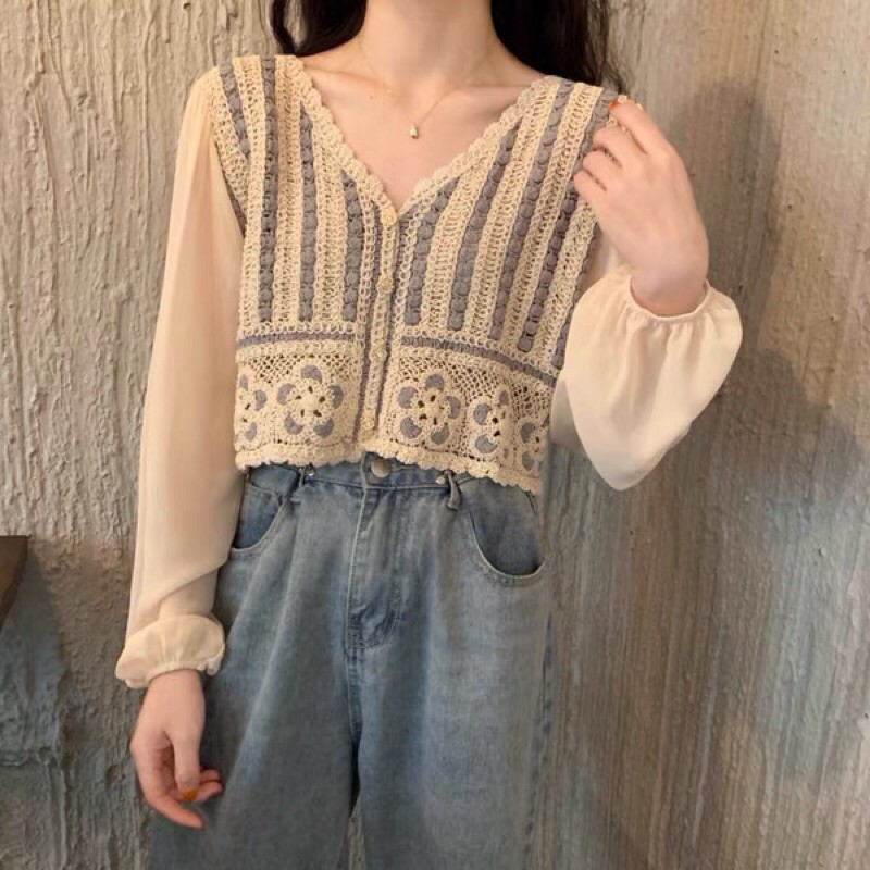 Áo croptop hoa đan