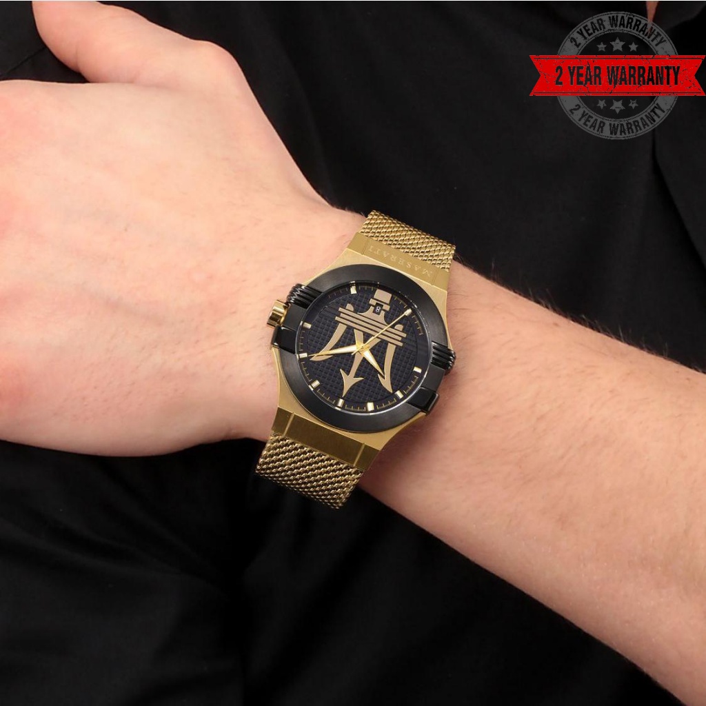 Maserati Potenza Quartz Black Dial Gold Mesh Bracelet Watch For Men - R8853108006