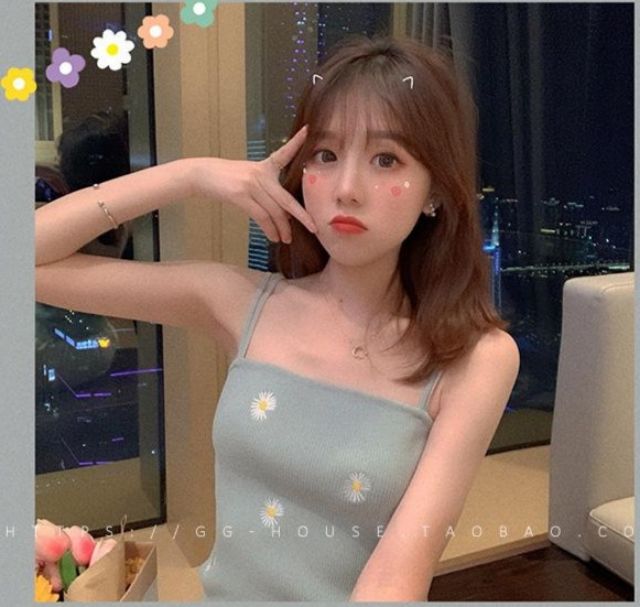 [ HOT TREND MÙA HÈ] ÁO THUN HAI DÂY HỌA TIẾT CÚC HỌA MI XINH XẮN VỚIN4 GAM MÀU NHẸ NHÀNG