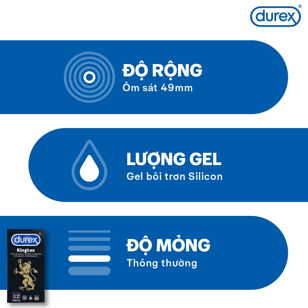 Ảnh Bao cao su Durex Kingtex ôm sát, bôi trơn, size 49mm, hộp 12 bao 3